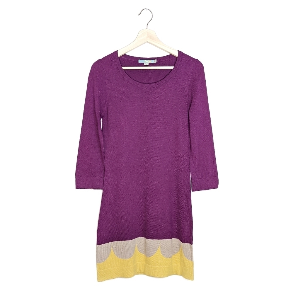 Boden Cashmere Angora Blend 3/4 Sleeve Mini Fitted Sheath Dress Purple Size 4
